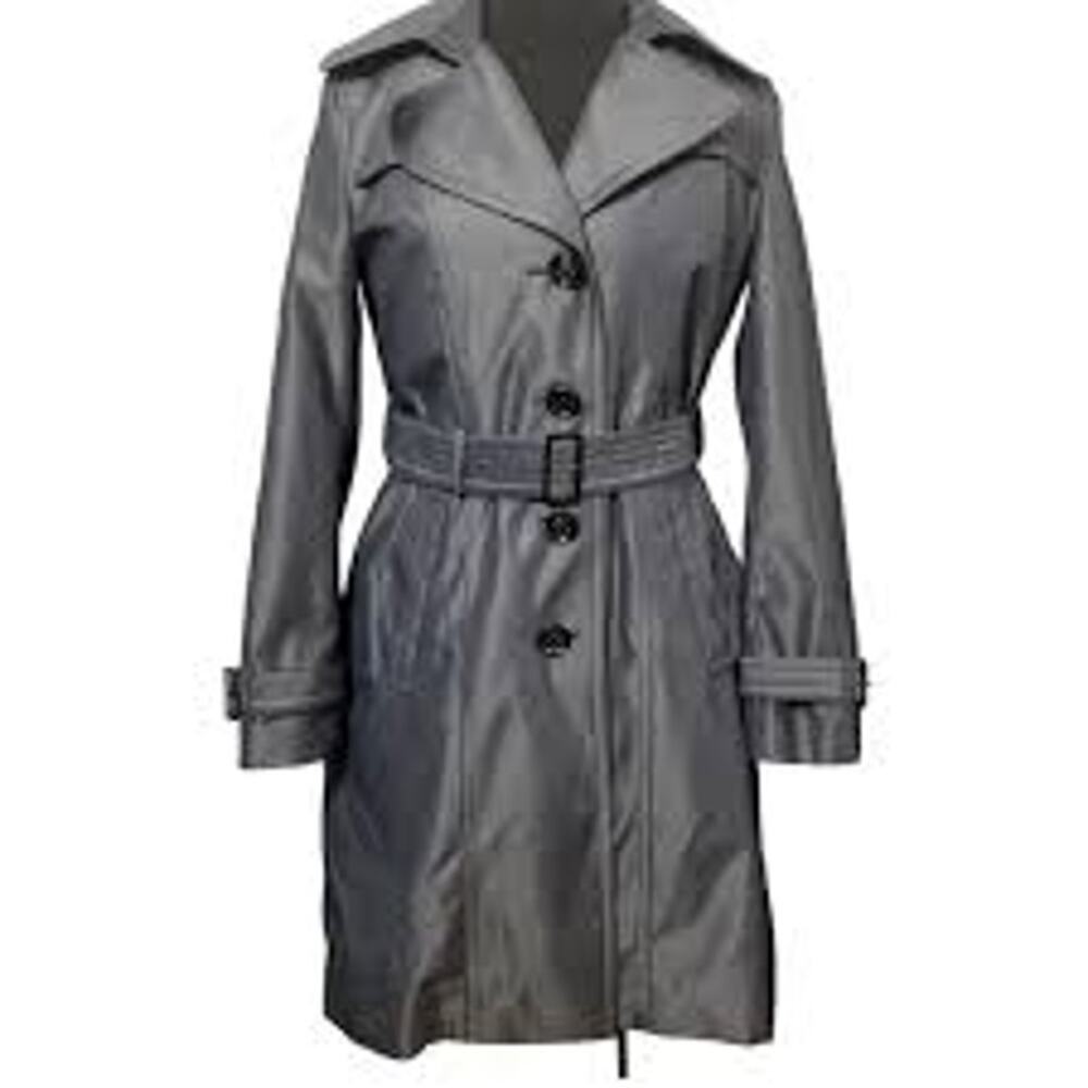 London Fog women's S gray double-breasted trench coat belt buckle Preowned